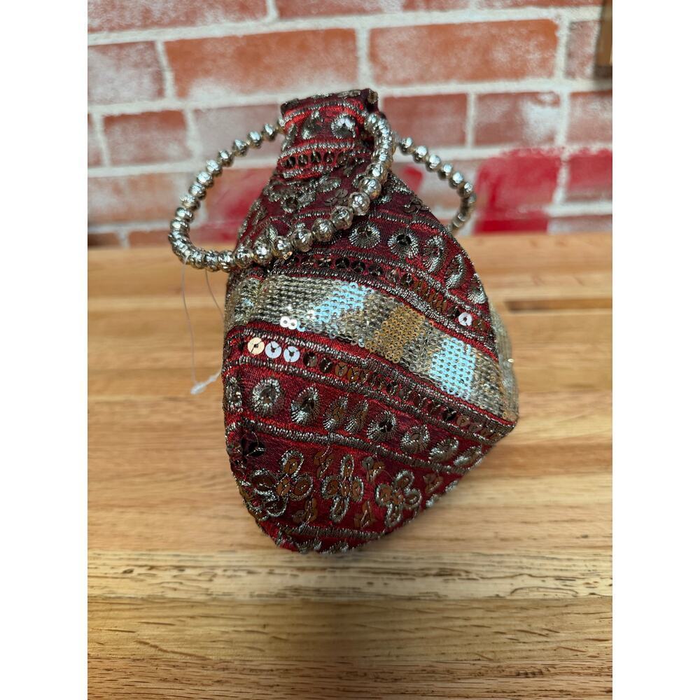 Vintage Beaded Mini Bag Red Gold Embroidered Boho Y2K Fairycore Whimsigoth - Picture 2 of 7